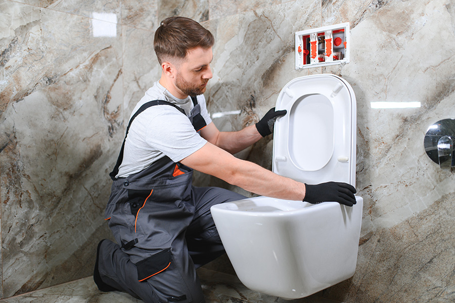 Airtech Mechanical plumber performing professional toilet repair in Livonia, MI