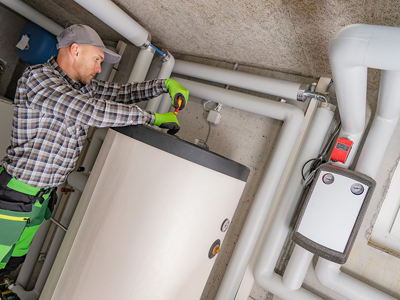 Airtech Mechanical technician performing water heater repair in Livonia, MI